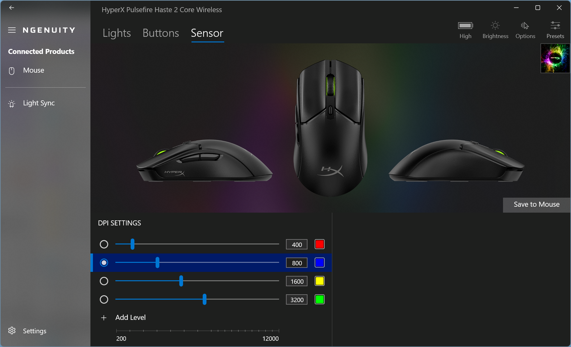 battery low Pulsefire Wireless Haste Core weight 2 gaming HyperX mouse.png